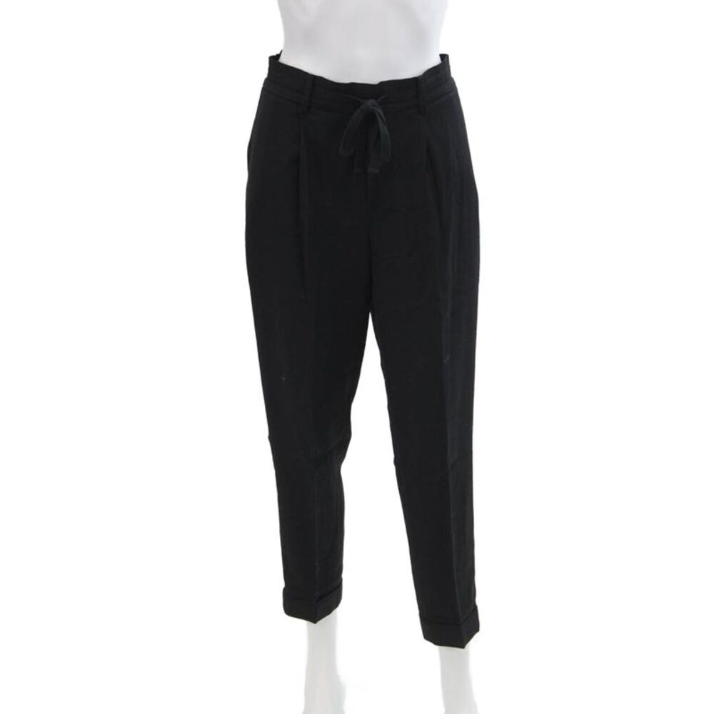 Vince Womens High Rise Pleated Front Belted Slim Leg Pants Black Size Small